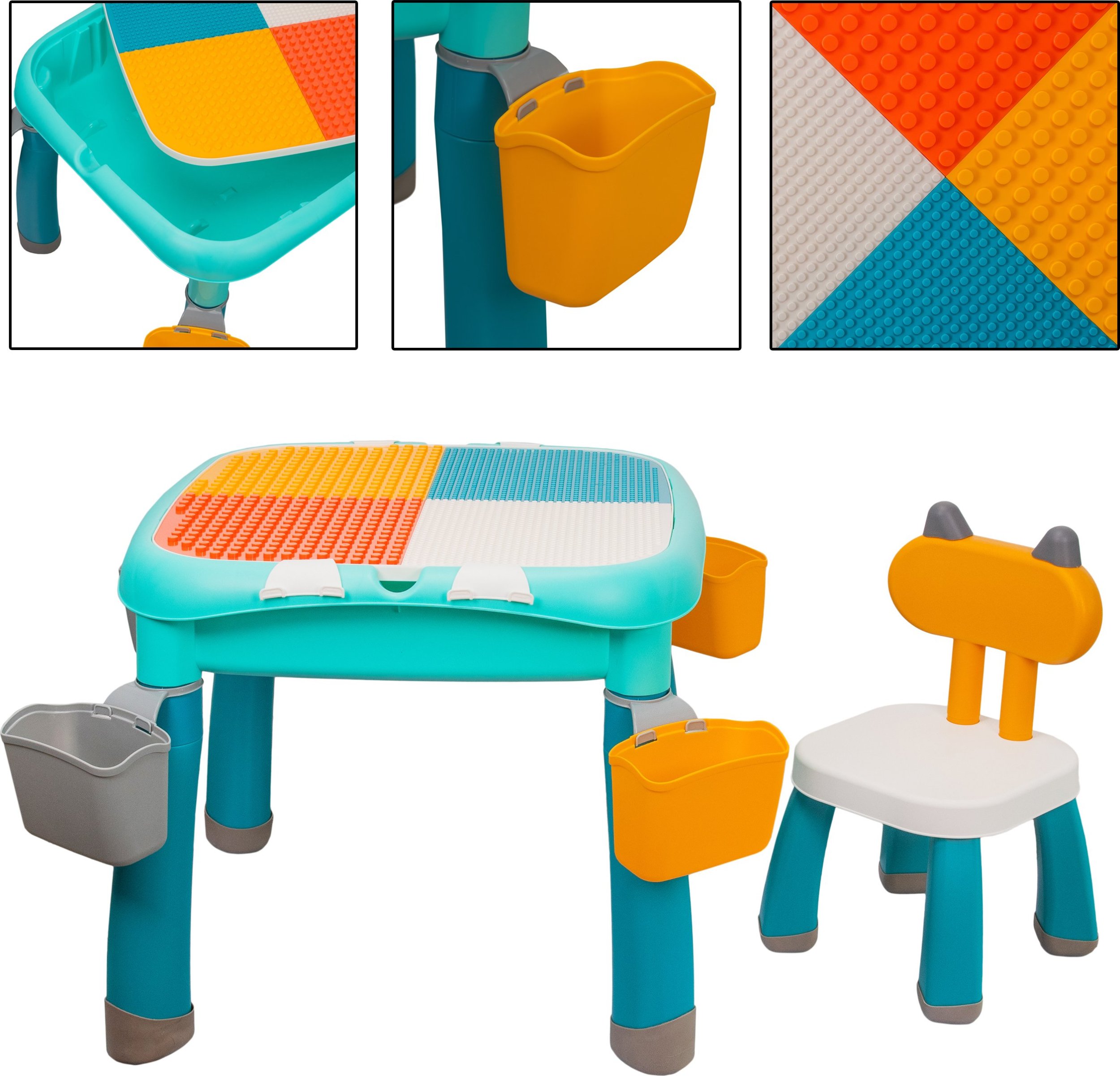 Coil Coil stolik wielofunkcyjny blat do układania klocków 2w1 dla dzieci + krzesło pastelowy