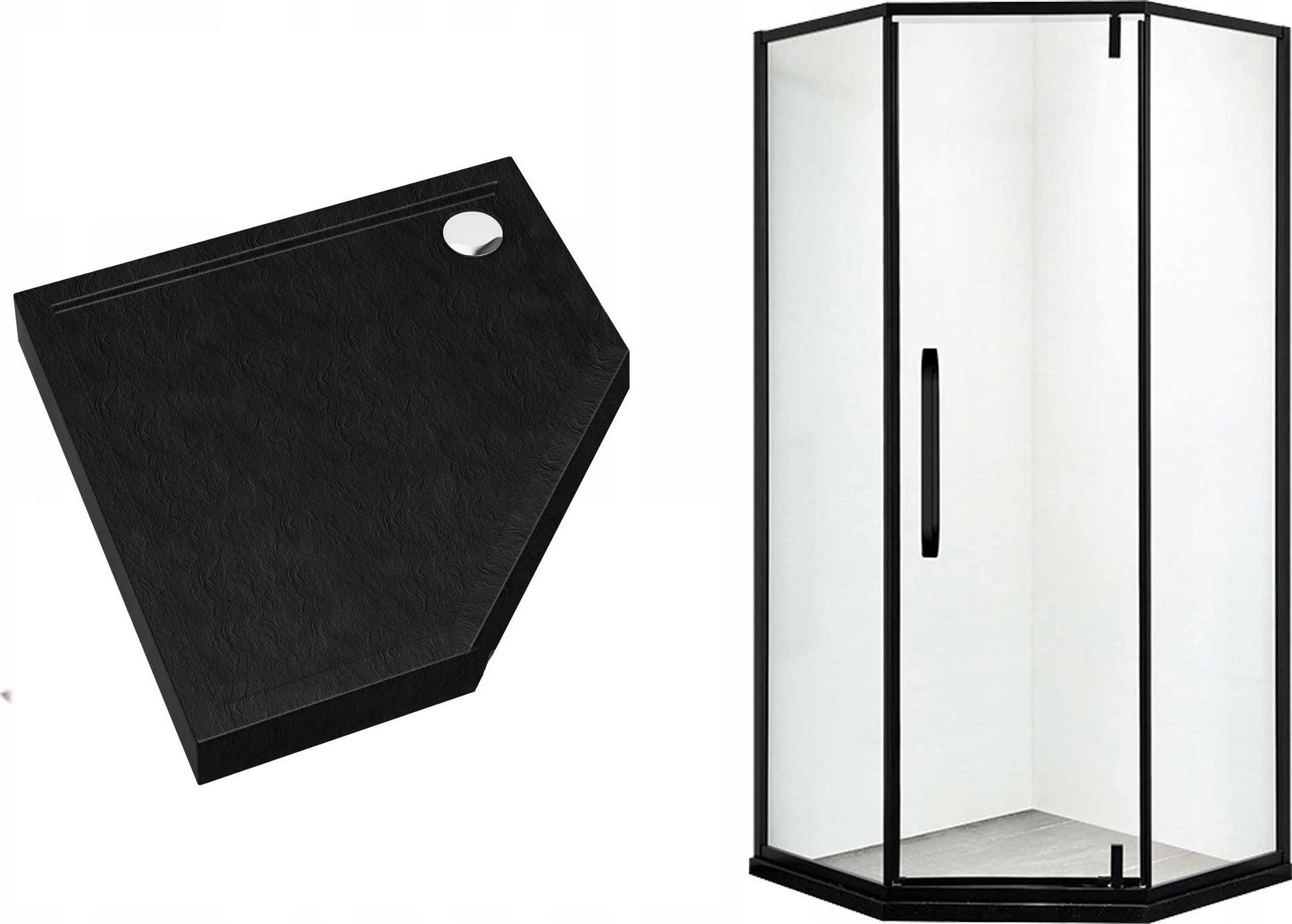 Cersanit Kabina prysznicowa pięciokątna 80 czarna LOFT z wysokim 5 cm brodzikem