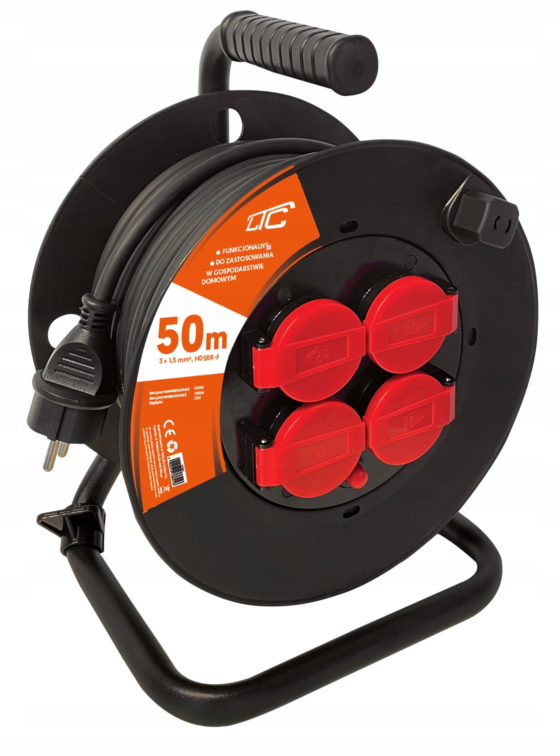 Przedłużacz bębnowy 4 gniazda z uziemieniem 50m