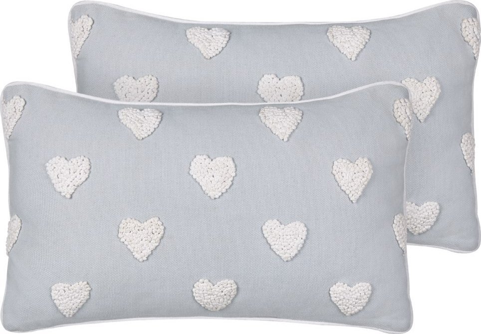 Beliani 2 bawełniane poduszki dekoracyjne w serca 30 x 50 cm szare GAZANIA
