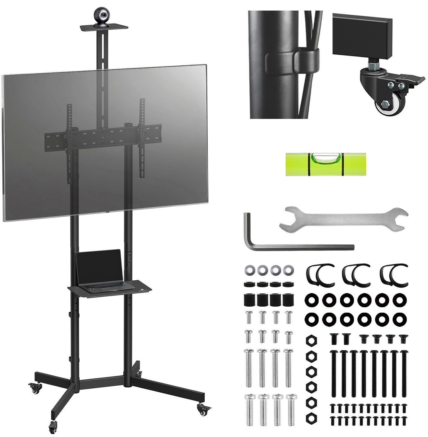 Stand / wózek do TV Maclean, półka na kamerę, na kółkach, 37-70", max. obciążenie 45kg/5kg półka, max. VESA 600x400, MC-113 B