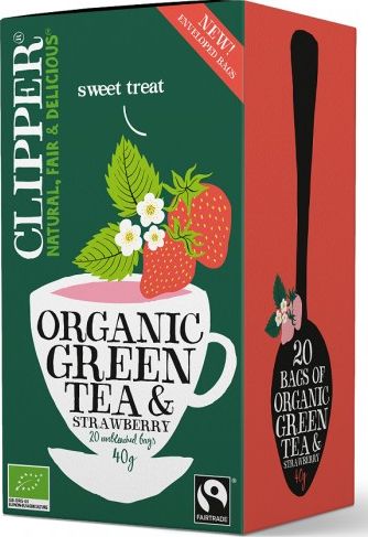 Clipper HERBATA ZIELONA Z TRUSKAWKĄ FAIR TRADE BIO 40 g (20 x 2 g) - CLIPPER