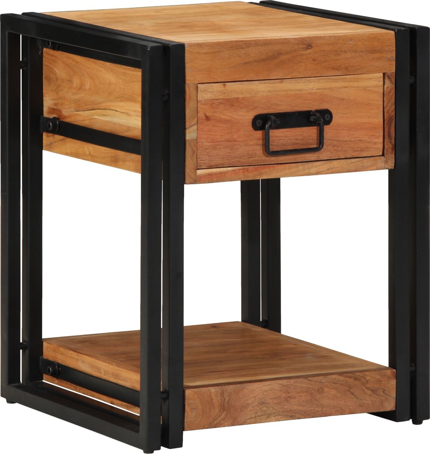 vidaXL Stolik nocny Brązowy Lite drewno akacjowe, Żelazo 40 x 40 x 50 cm