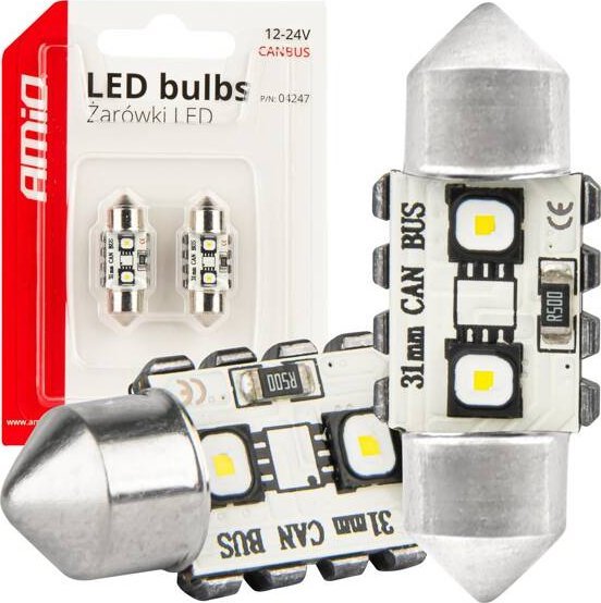 Żarówki LED CANBUS Festoon C5W 2SMD 3838 31mm White 12V 24V AMIO-04247