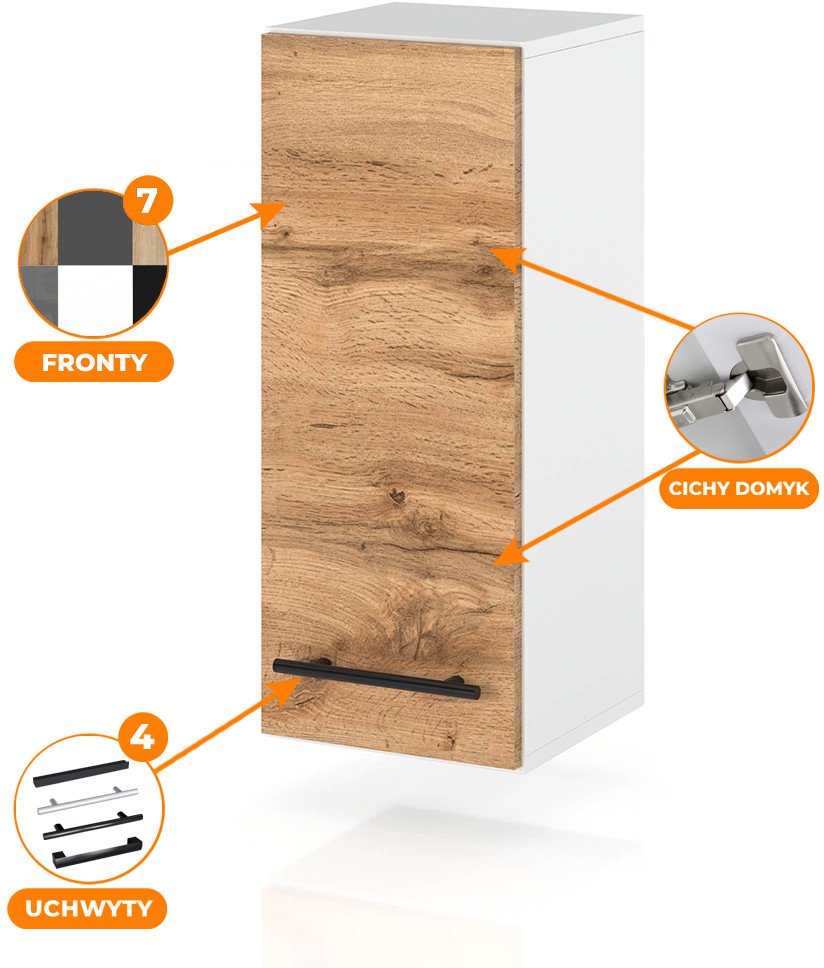 szafka kuchenna wisząca modułowa drewniana wąska 20cm spremium dąb wotan