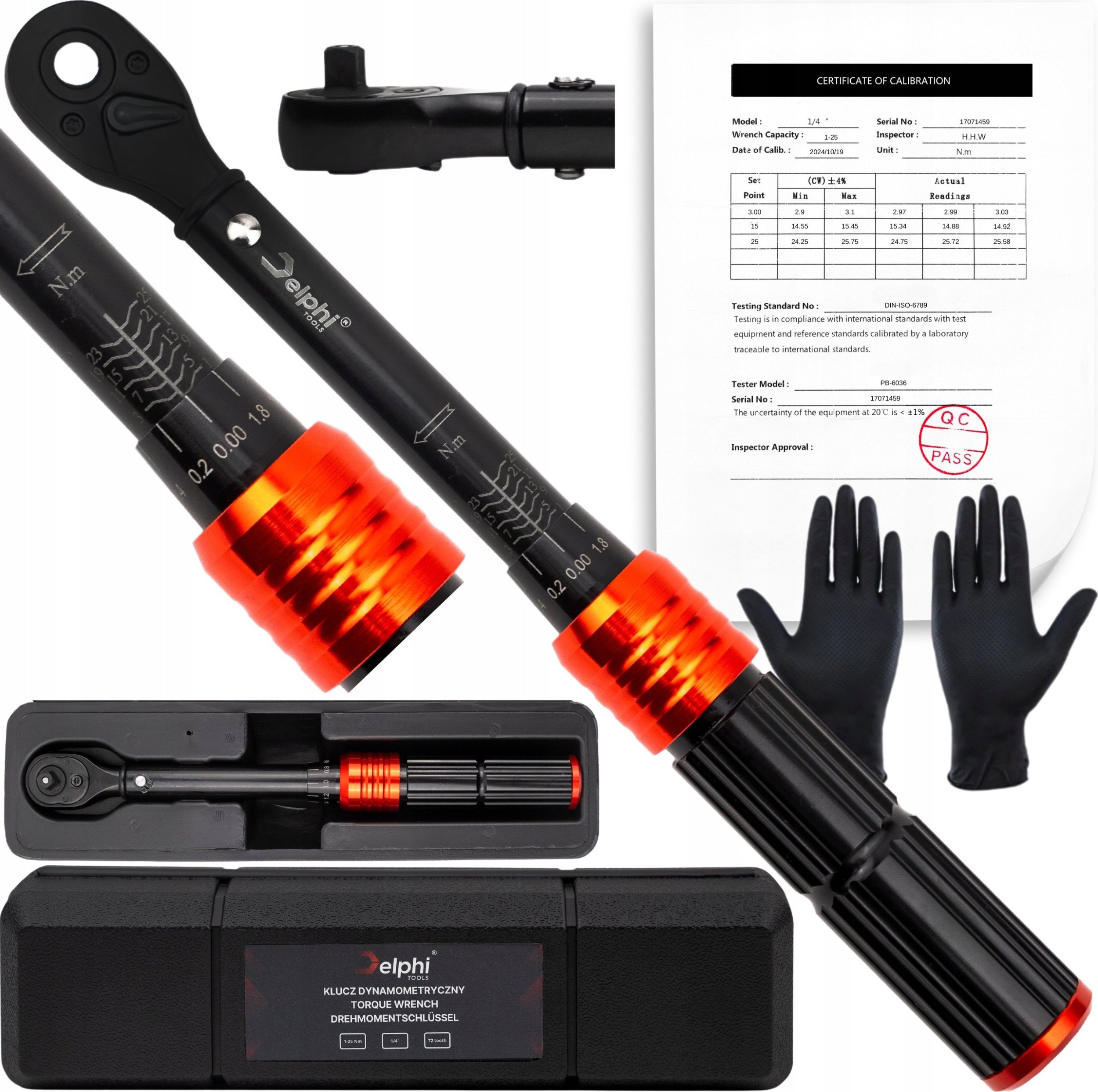 KLUCZ DYNAMOMETRYCZNY 1/4 1-25Nm CrMO & CrV ROWEROWY CERTYFIKAT KALIBRACJI