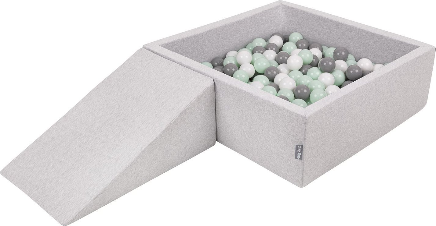 KiddyMoon KiddyMoon Piankowy plac zabaw PPZP-KW30D-112 z piłeczkami jasnoszary: biały-szary-mięta basen 200/klin L Zabawka plac zabaw