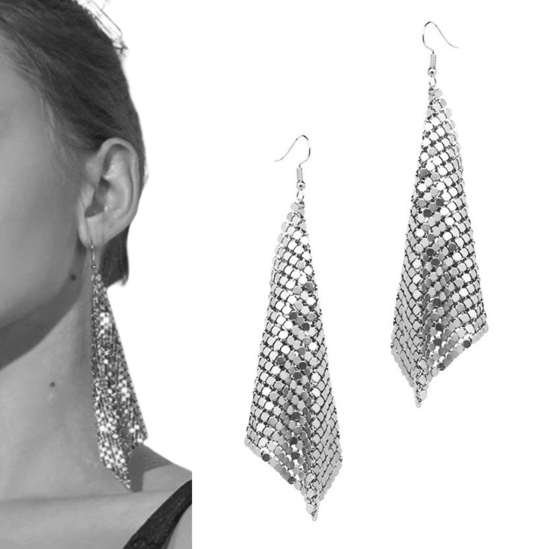 Długie posrebrzane kolczyki glam lekkie wiszące wesele imprezę wieczorowe