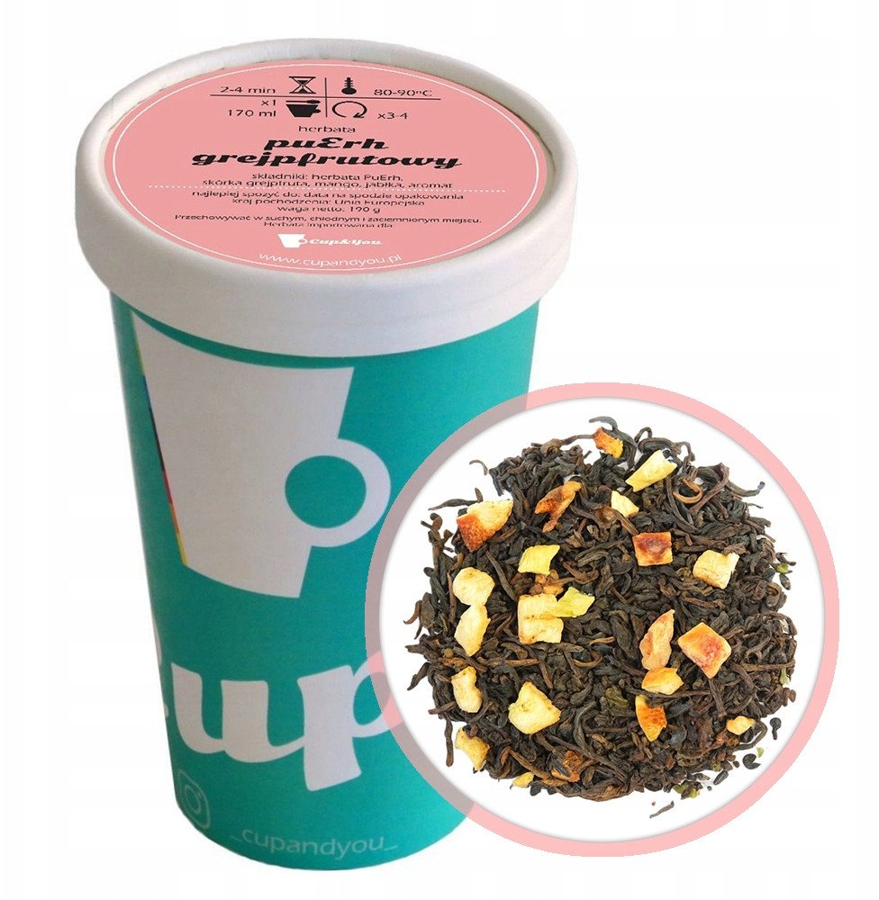 Herbata czerwona pu-erh GREJPFRUTOWY skórka grejpfruta mango jabłka 190g - herbata liściasta sypana mieszanka napar susz