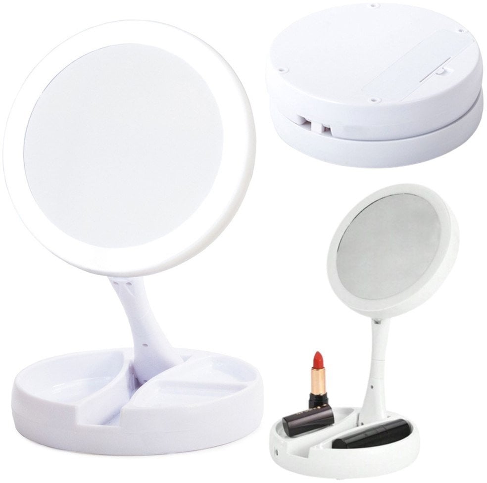 Lusterko Podświetlane LED Powiększenie 10x Regulowane Postawka Białe