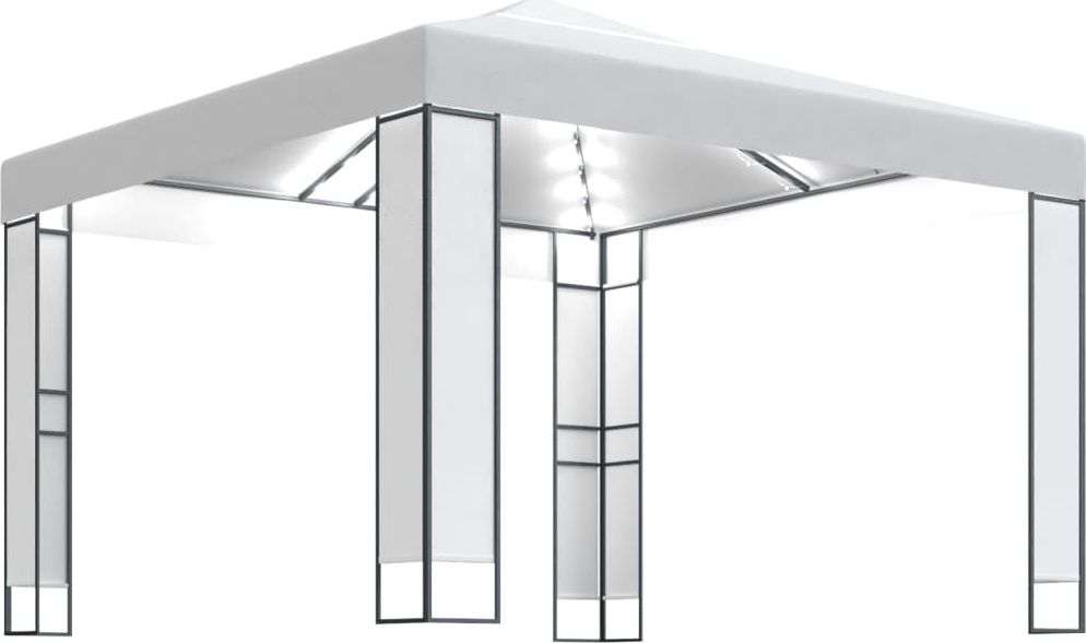 vidaXL Altana z podwójnym dachem i sznurem lampek, 3x3 m, biała
