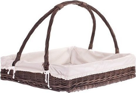 WickerPL Wiklinowa Taca z Pałąkiem Obszyta Tkaniną 60x50 H12 cm