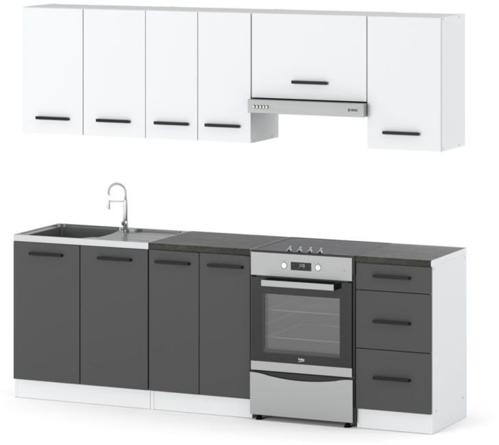 Meble Kuchenne Zestaw Mokka 2.4m Nowoczesny Modułowy Biały Szary Mat