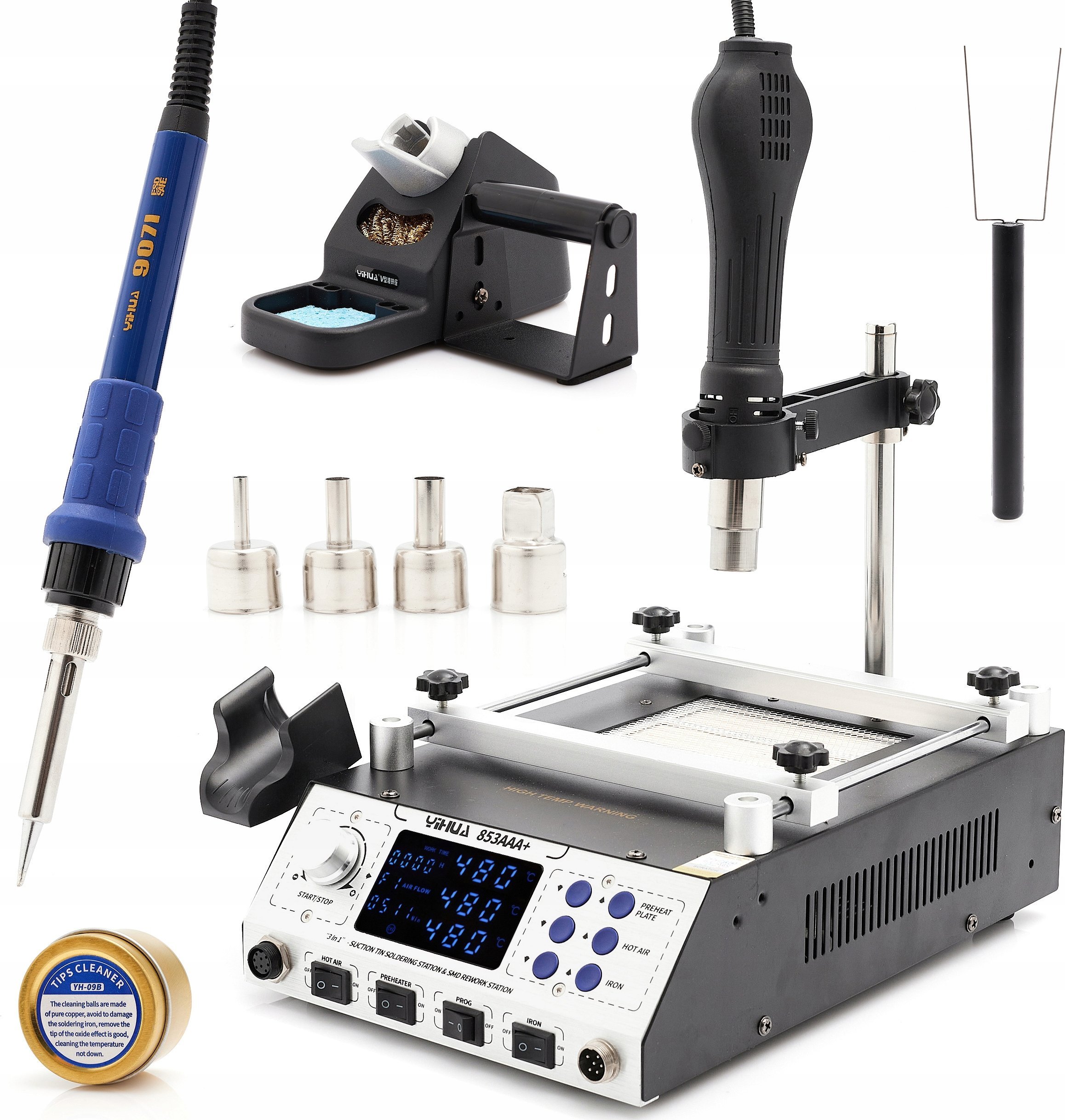 Podgrzewacz Stacja Lutownicza 853AAA+ 1270W 4W1 Odsysacz Hot-Air Lutownica Groty Mata Akcesoria