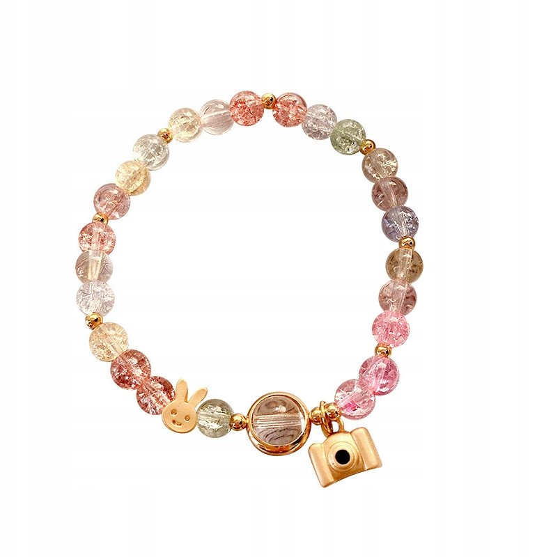 BRANSOLETKA CHARMS Kryształy KRÓLIK KAMERA 104