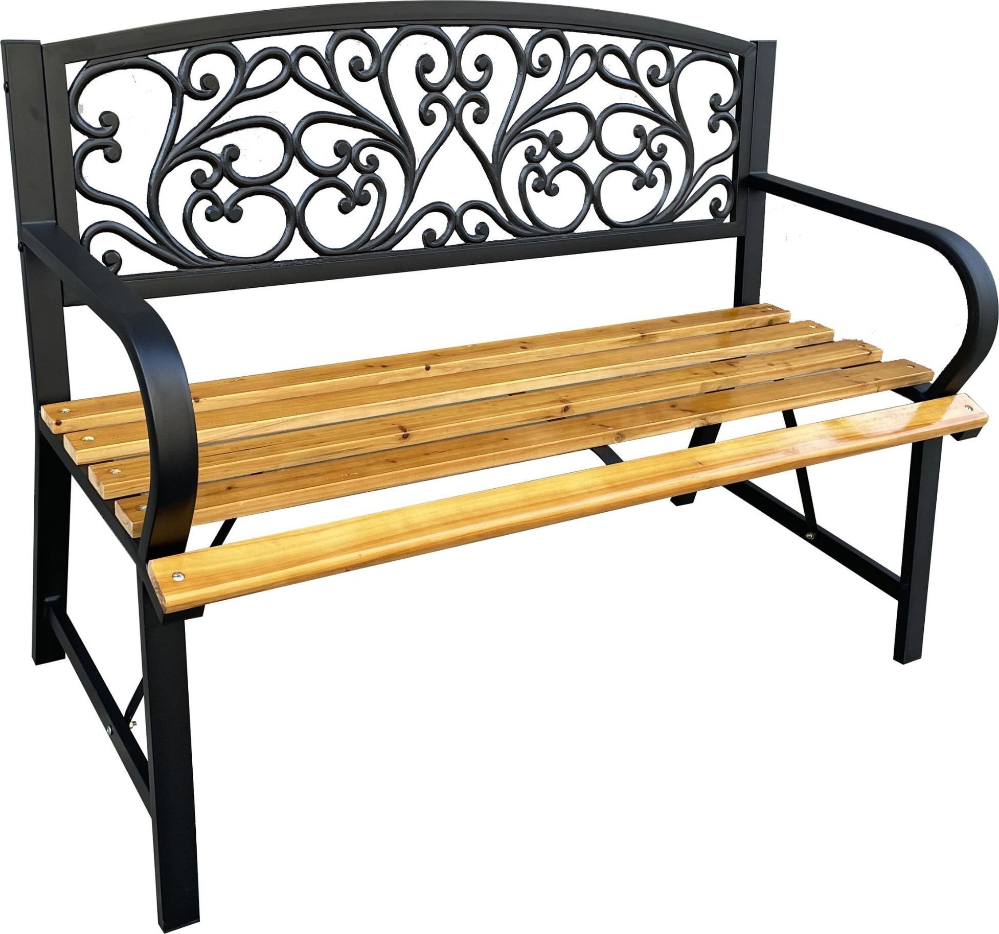 Fancy Garden Ławka ogrodowa z oparciem NERINA stalowa drewniana 118 cm