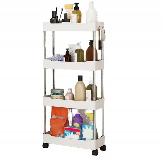 PÓŁKA Łazienkowa KUCHENNA SZAFKA MOBILNA REGAŁ Kółka 4 poziomy BIAŁA