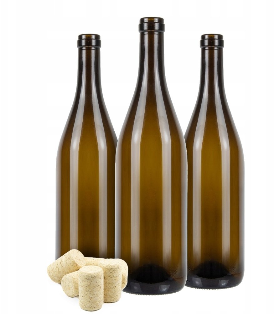 10x Butelki szklane BURGUNDY 0,75L na wino KOREK