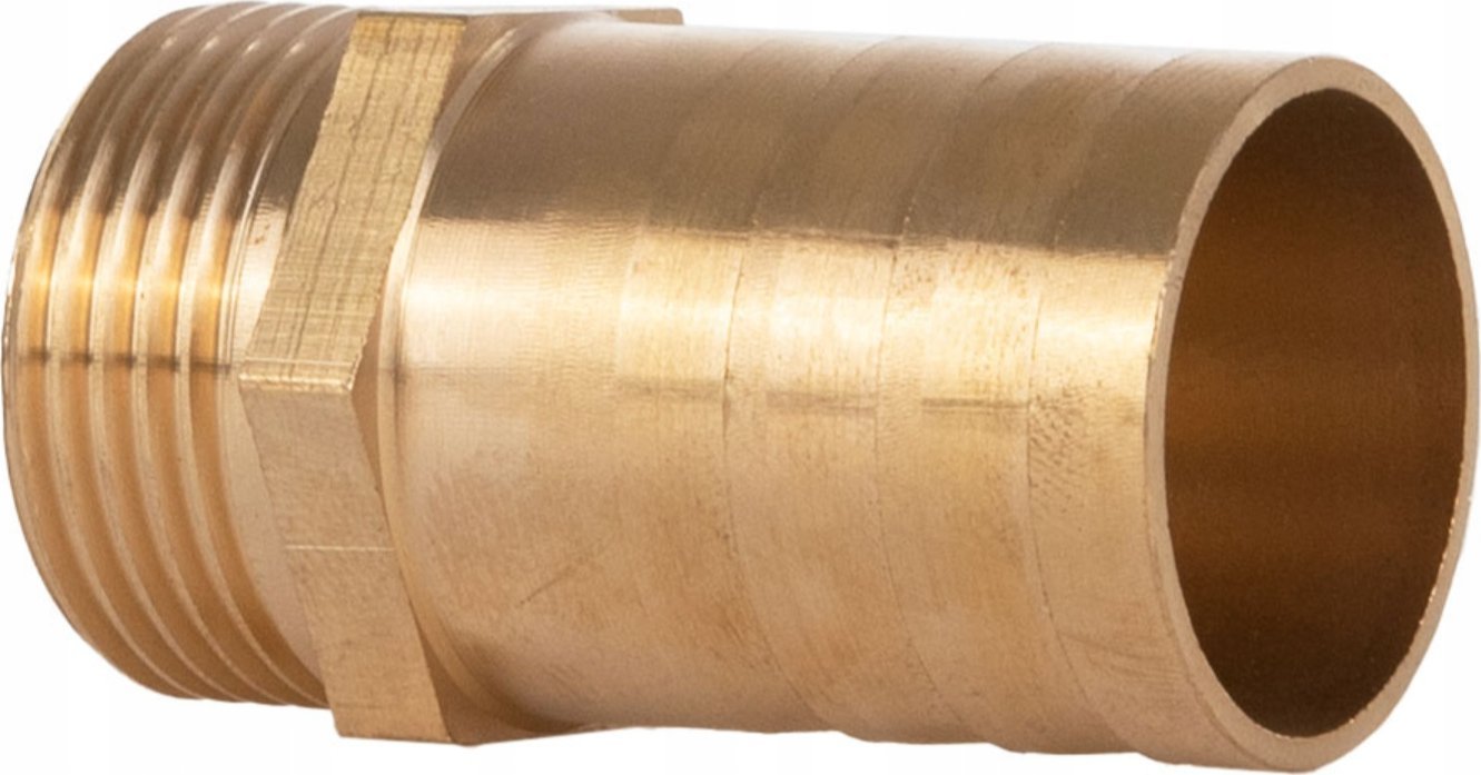 Geko Nypel mosięzny na wąż 19mm – gwint zewnętrzny 1" – na klucz (250)