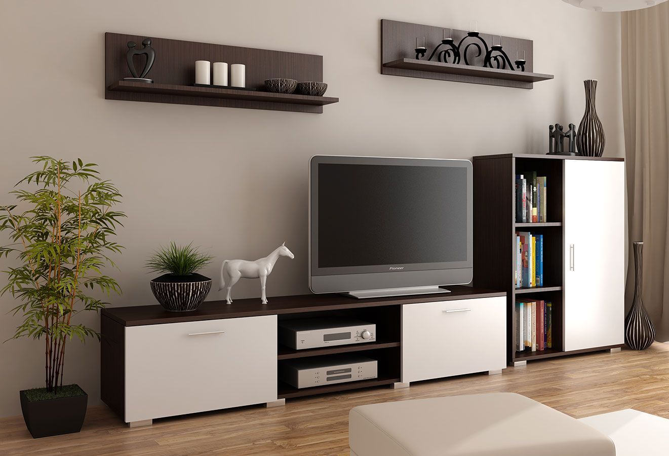 Elior Komplet mebli RTV Pixelo 6X - biały + wenge