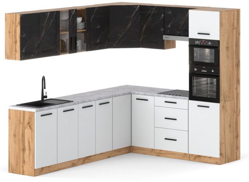 Kuchnia Z Blatem Duża Narożna Marra 4.6m Wotan San Sebastian Biała Mat