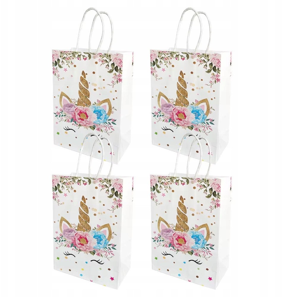 Torebki prezentowe Jednorożec Bukiet papierowe 21x15cm 4 szt