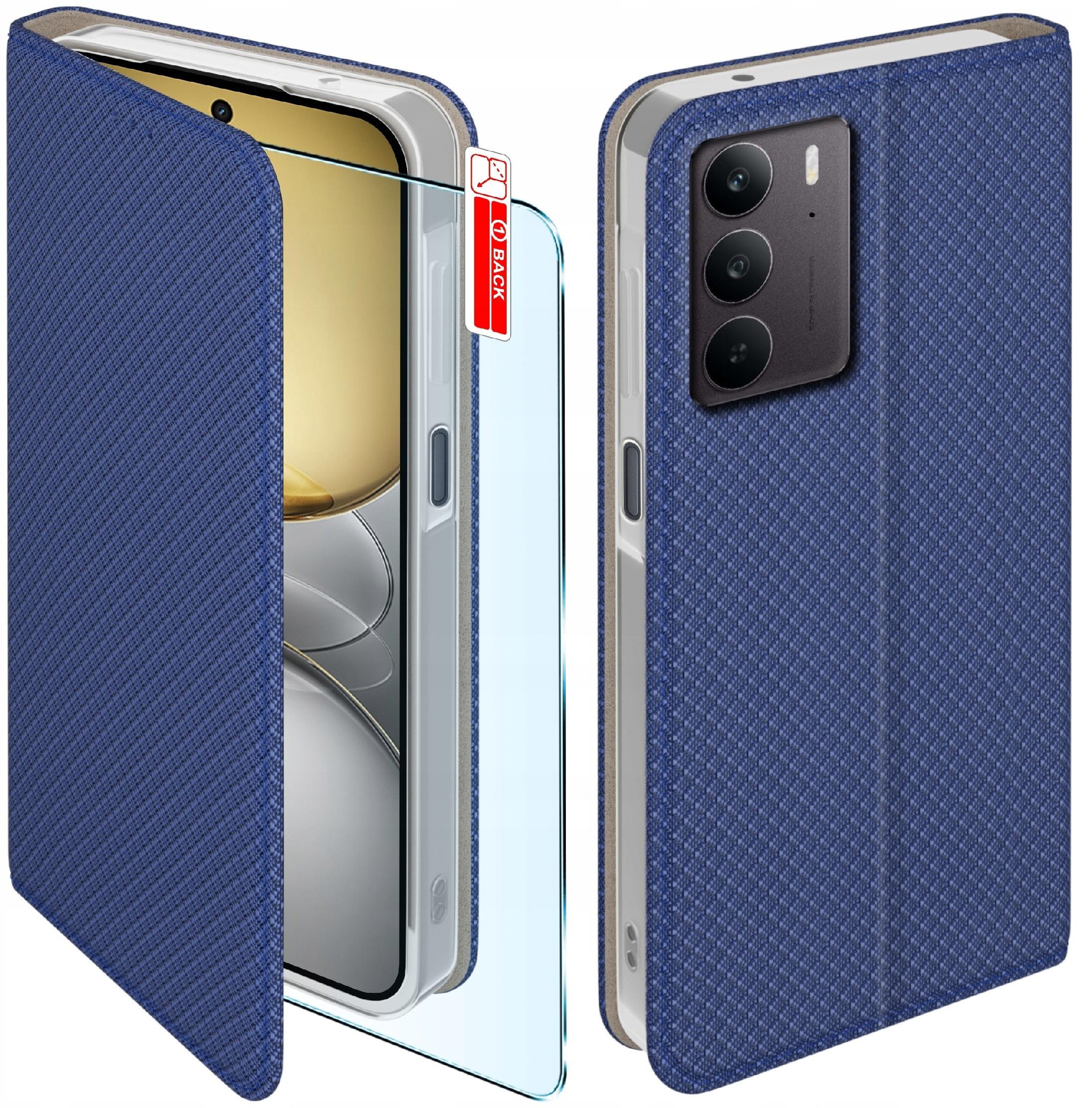 krainaGSM Etui z klapką do Realme C75 Zamykany Granatowy Futerał + Szkło 9H