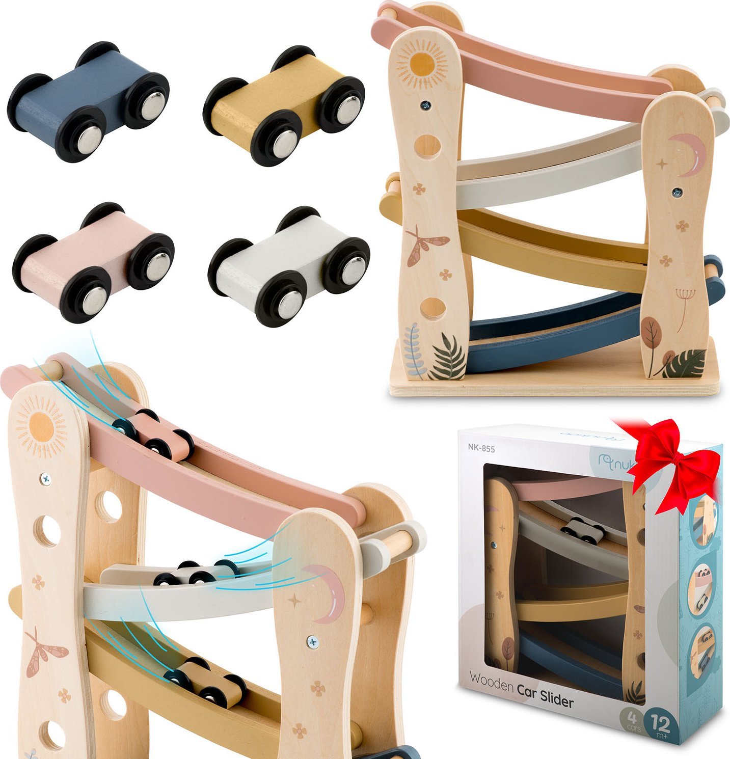 Drewniana zabawka zjeżdżalnia z samochodzikami NK-855 Nukido