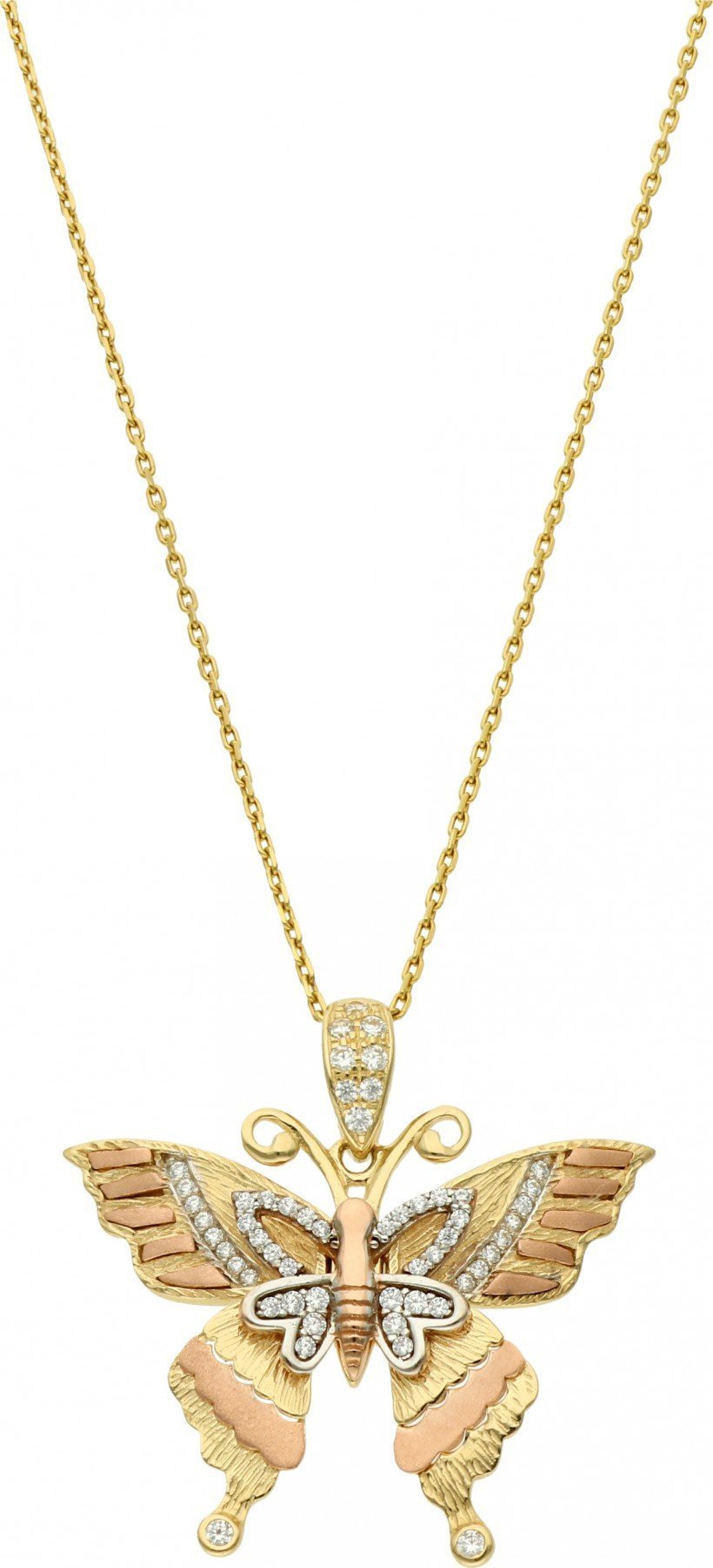 Rosanto Piękna złota zawieszka motyl ruchome skrzydła z cyrkoniami 585 14k