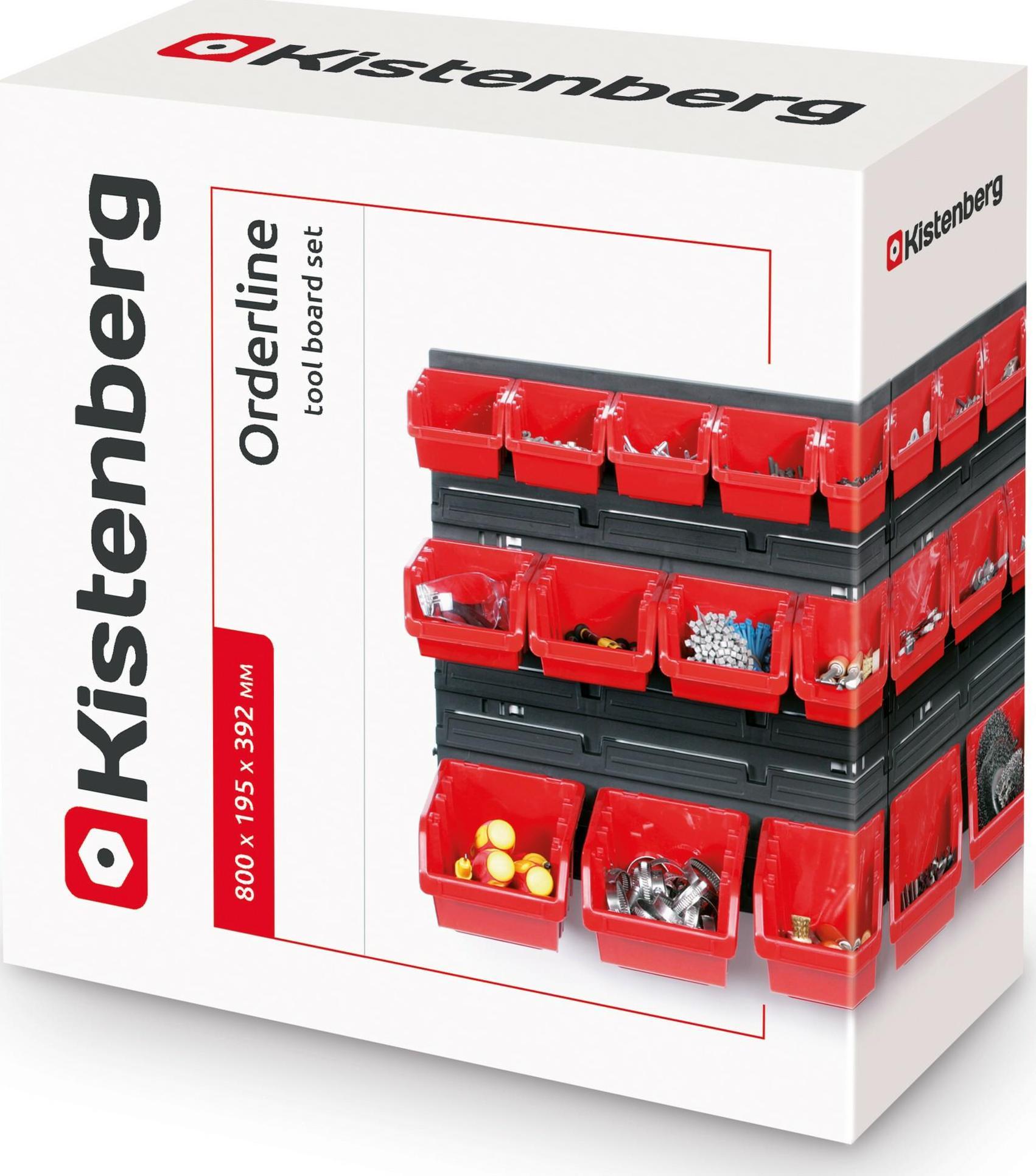 Prosperplast KISTENBERG TABLICA WARSZTATOWA Z KUWETAMI CZARNA 80x40cm 2szt + 28 POJEMNIKÓW NTBNP1 CZERWONA KOR1-S411