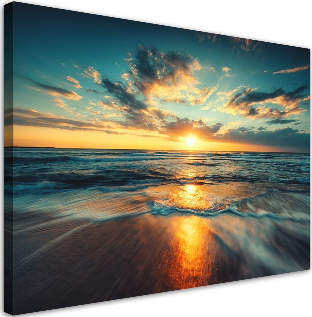 Feeby Obraz na płótnie, Morze Zachód słońca Plaża - 120x80