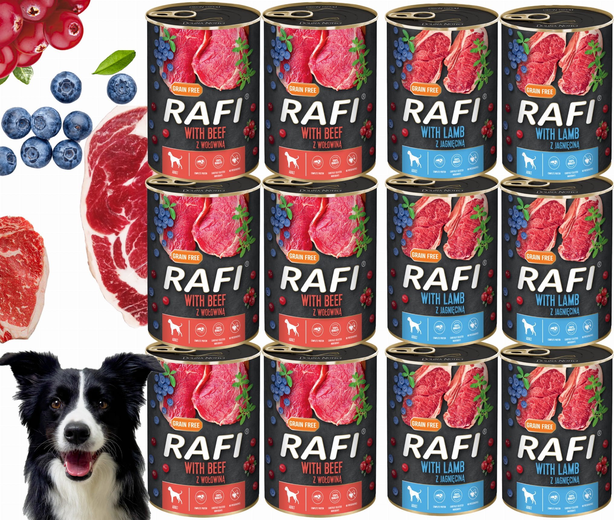 Zestaw 12x400g Karma Mokra Dla Psów RAFI MIX Smaków (Jagnięcina, Wołowina)