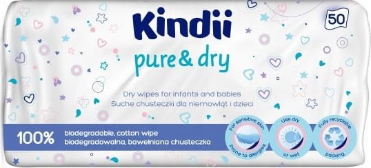 Kindii Pure & Soft suche chusteczki dla niemowląt i dzieci 50 szt.
