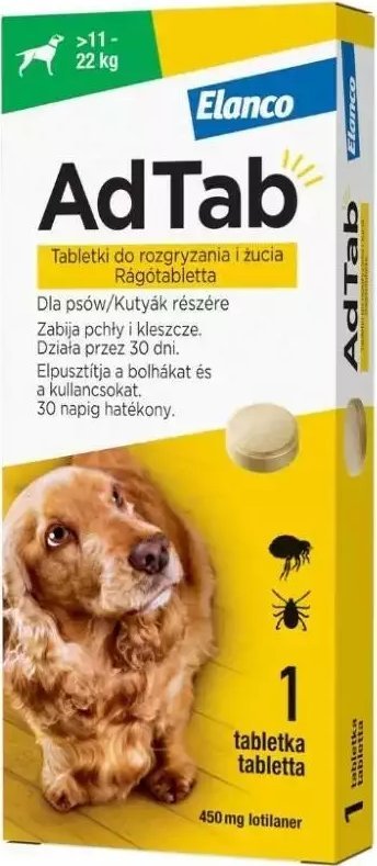 Elanco AdTab Tabletka na Kleszcze i Pchły dla Psa 11-22kg 1szt