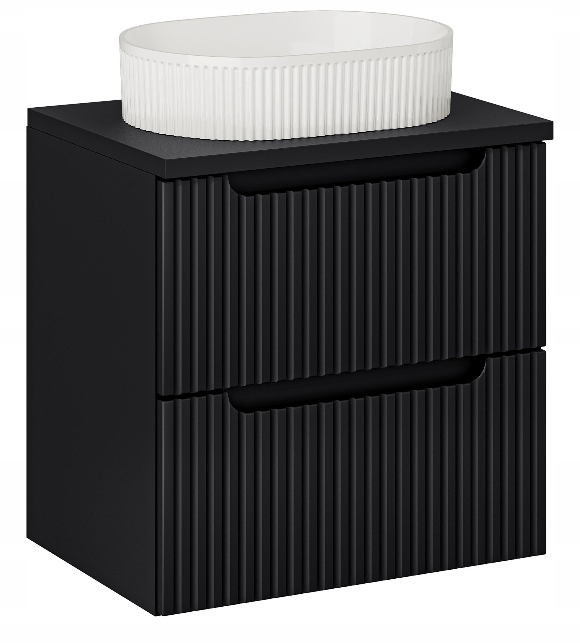 CZARNA szafka łazienkowa NOVA BLACK z umywalką i blatem 60 cm z szufladami