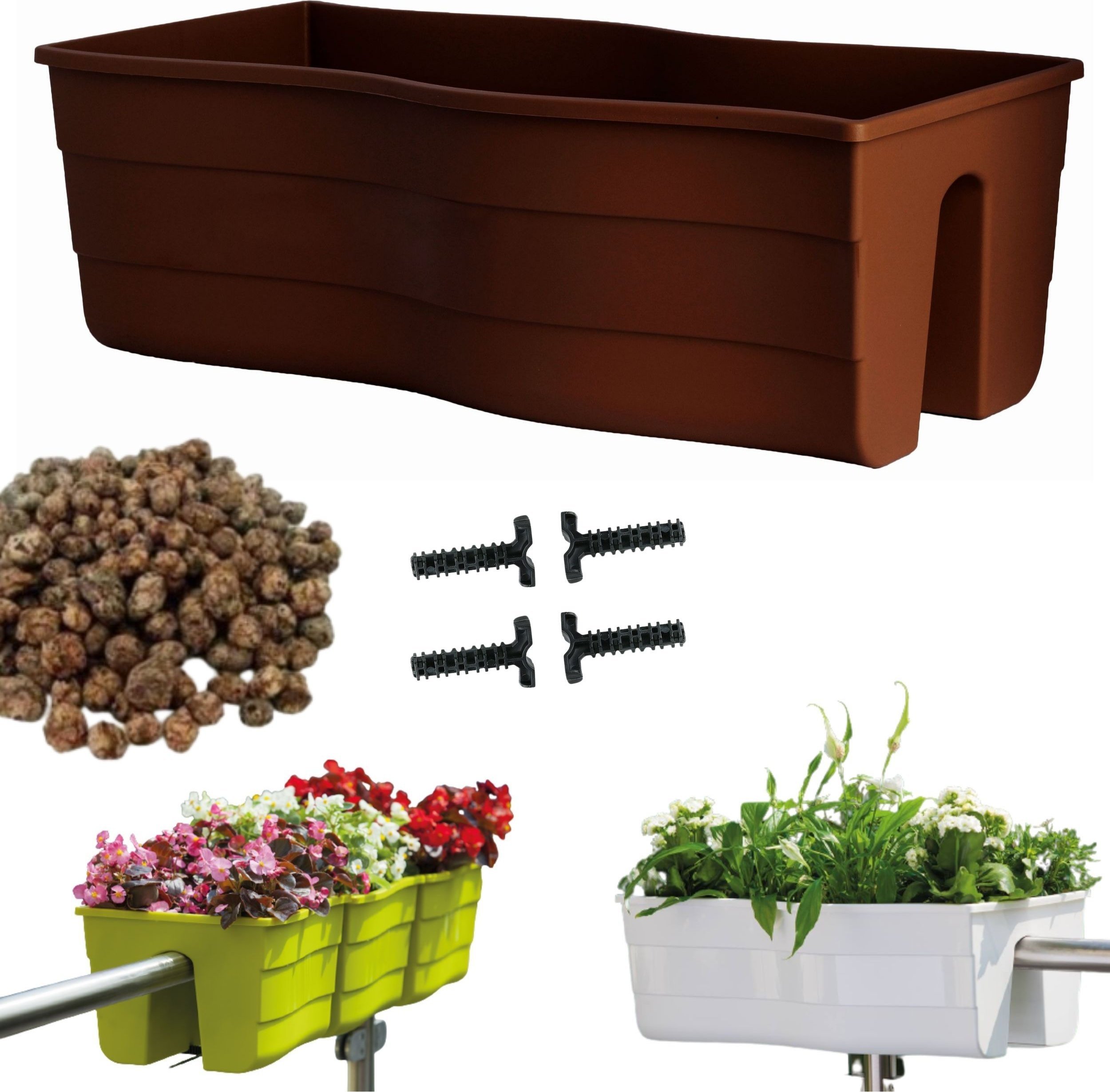 Form-Plastic Skrzynka na balustradę Wave 60, Doniczka balkonowa + keramzyt 2l