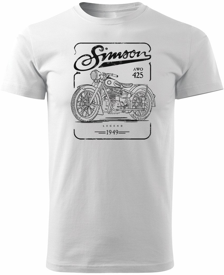 Koszulka motocyklowa z motocyklem Simson AWO 425 Legend męska biała REGULAR XL