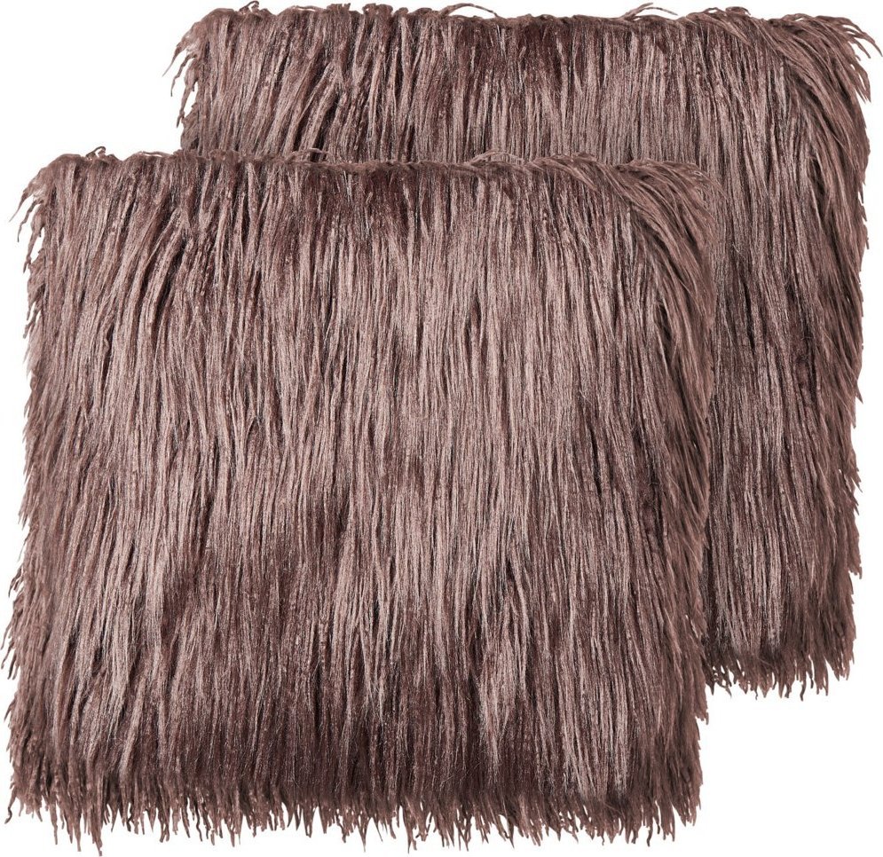 Beliani 2 poduszki dekoracyjne włochacze 45 x 45 cm brązowe COROKIA