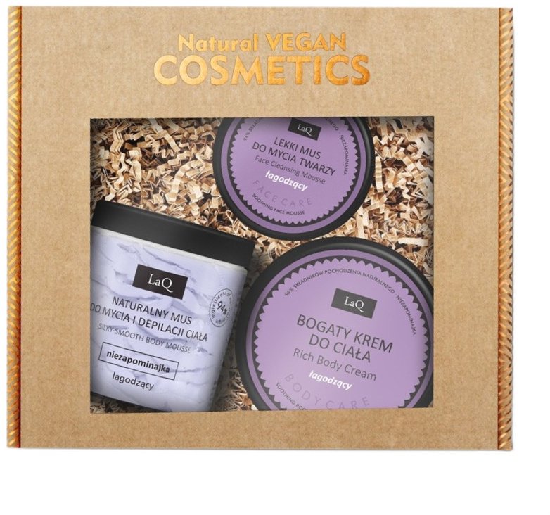 LaQ Niezapominajka zestaw mus do mycia i depilacji ciała 100g + krem do ciała 200ml + mus do mycia twarzy 40g
