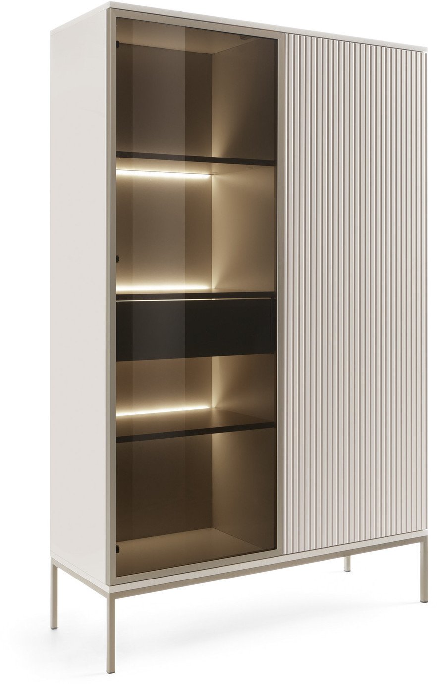 Witryna Lagos 166cm wysokość 2D1SZ z metalowymi nóżkami w kolorze Cashmere + LED