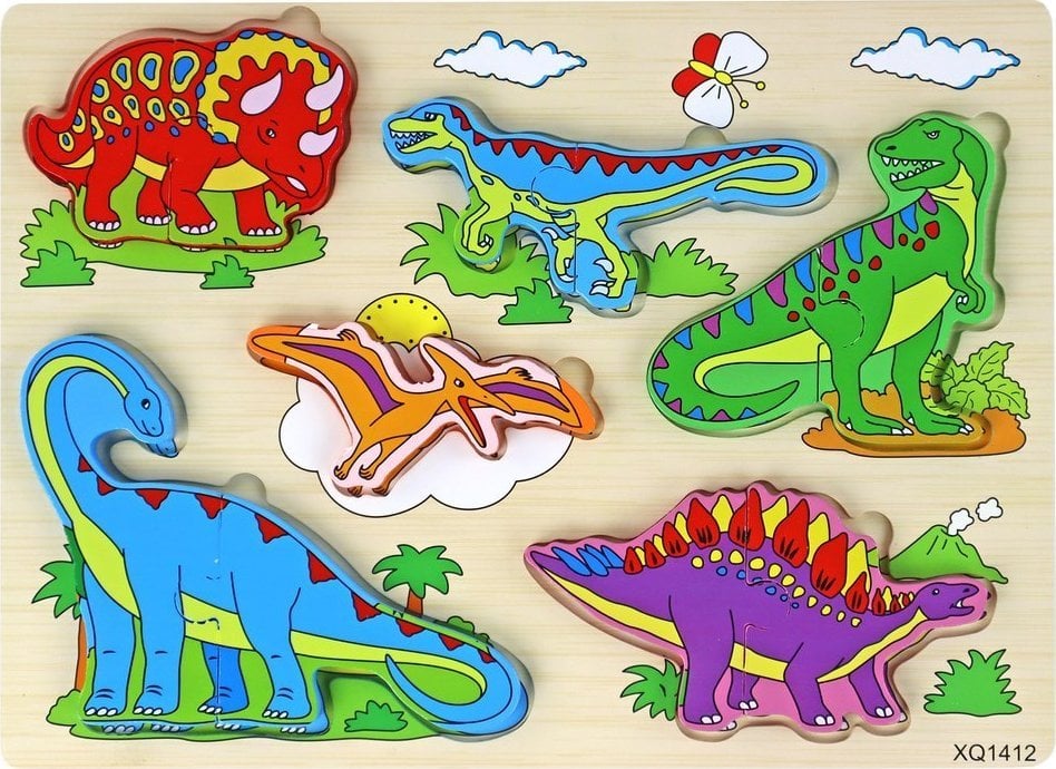 LeanToys Drewniane Puzzle 3D Dla Dzieci Gra Logiczna Układanka Dinozaury 11 El.