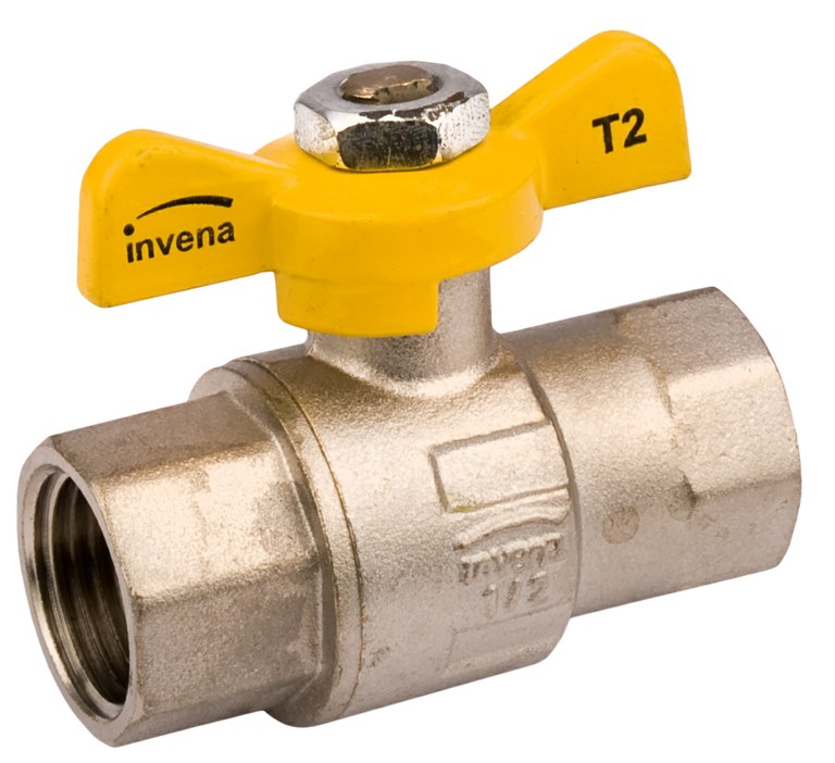 Invena Kurek gazowy z pokrętłem motylkowym gwint wewnętrzny/wewnętrzny 1/2\" - GZ-20-015