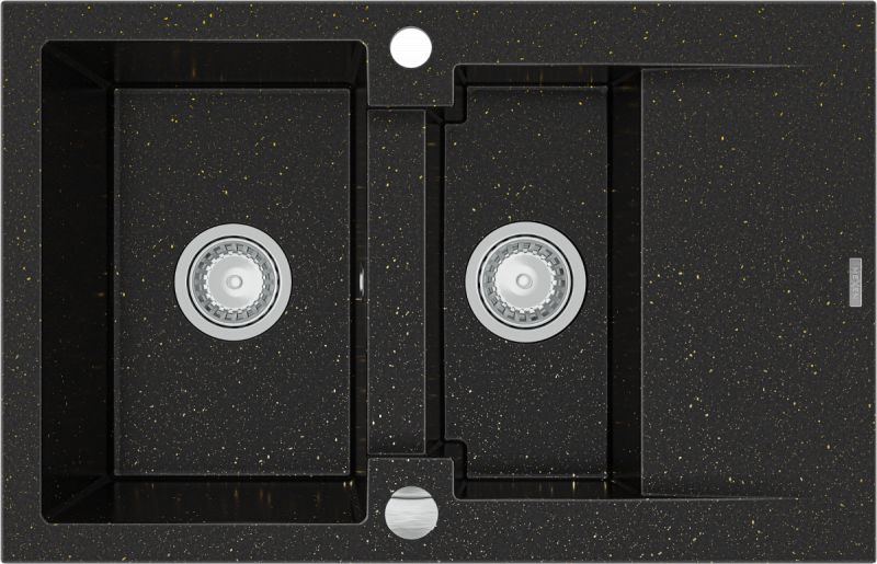 Zlewozmywak Mexen Gaspar granitowy 1,5-komorowy z krótkim ociekaczem 737 x 475 mm, czarny/złoty metalik - 6507731505-75