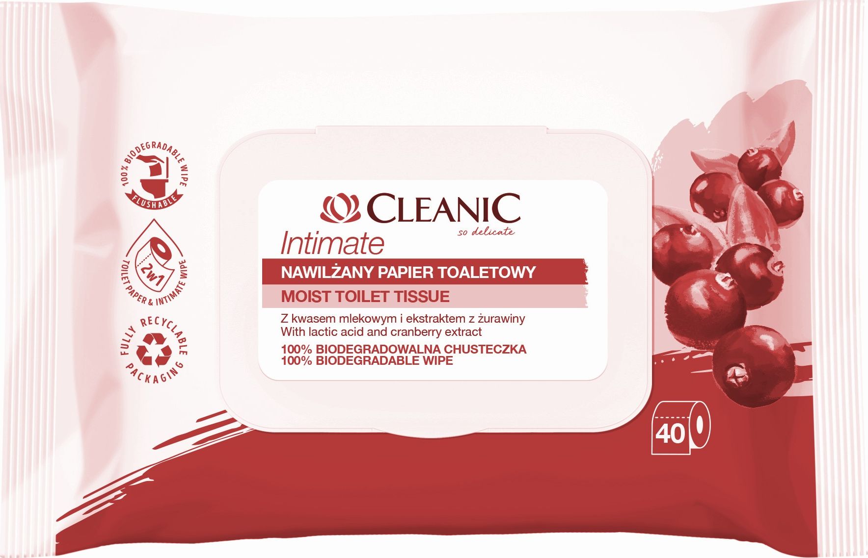 Cleanic Cleanic Intimate Nawilżany Papier toaletowy 1op.-40szt