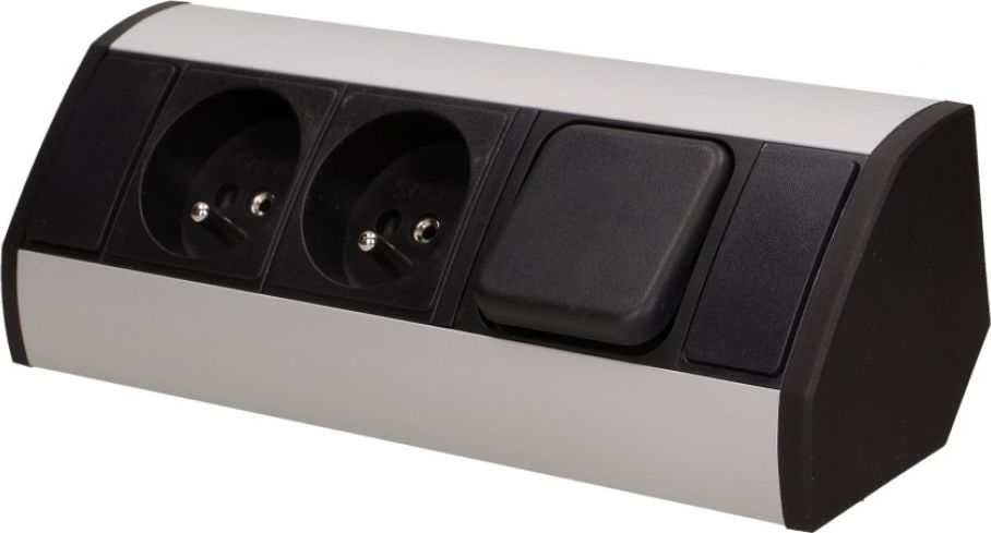 Orno Gniazdo meblowe 2x2P+Z z wyłącznikiem, czarno-srebrne