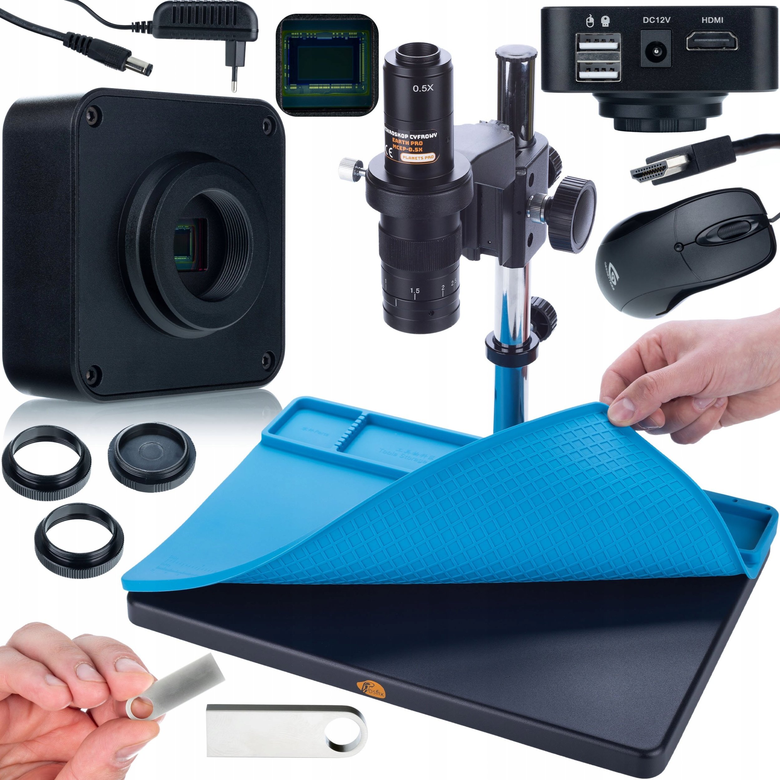 Mikroskop Rosfix MIKROSKOP CYFROWY LUTOWANIE JUBILERSTWO KAMERA 16MPIX DUŻA SILIKONOWA MATA