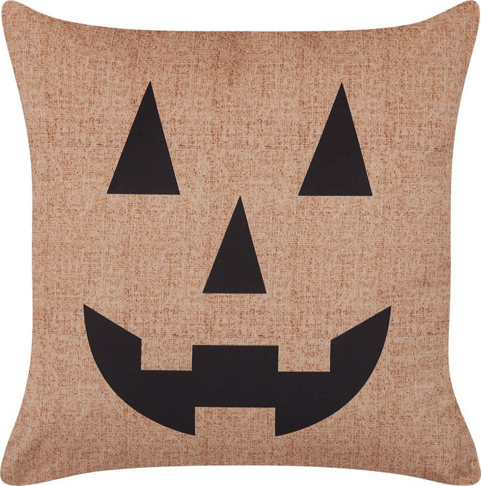 Beliani Welurowa poduszka dekoracyjna z motywem dyni halloweenowej 45 x 45 cm beżowa SEBES!