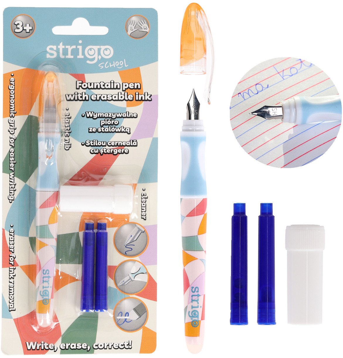 Pióro wieczne ścieralne wymazywalne z stalówką nauki pisania Retro STRIGO