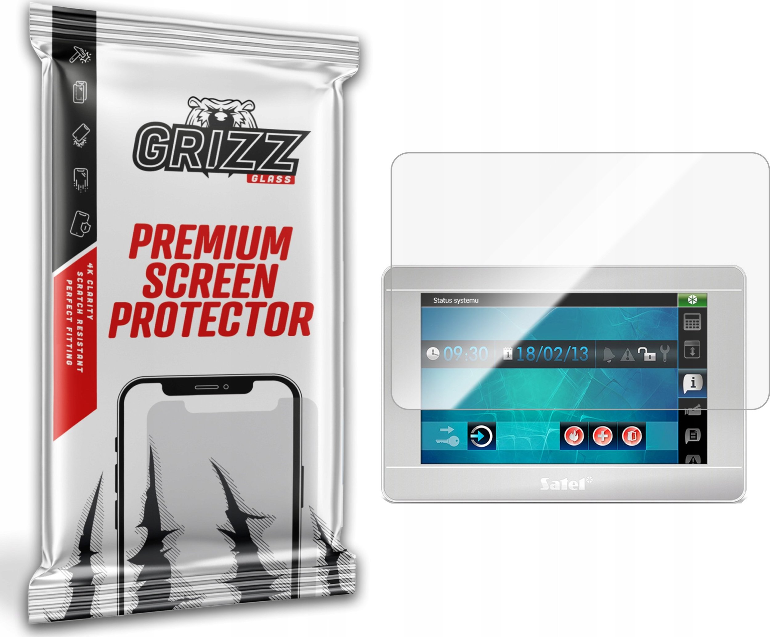 Etui do nawigacji GrizzGlass Folia ceramiczna GrizzGlass CeramicFilm do manipulatora alarmowego Satel INT-TSI-SSW 7"