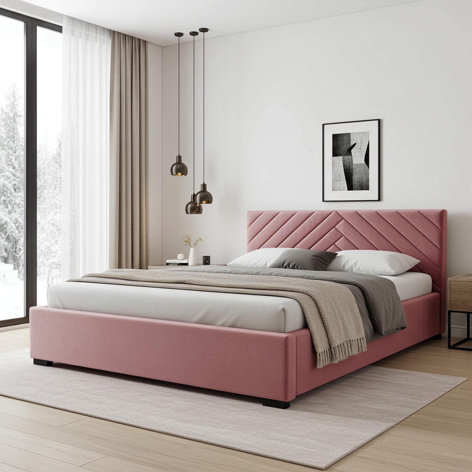 Łóżko tapicerowane TODI 120x200 różowe welur pojemnik stelaż metalowy